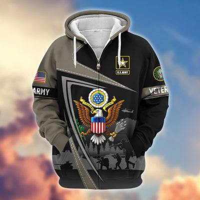 Premium US Veterans Zip Hoodie, Gifts For US Veterans, Gifts On Father's Day, Veterans Day.
