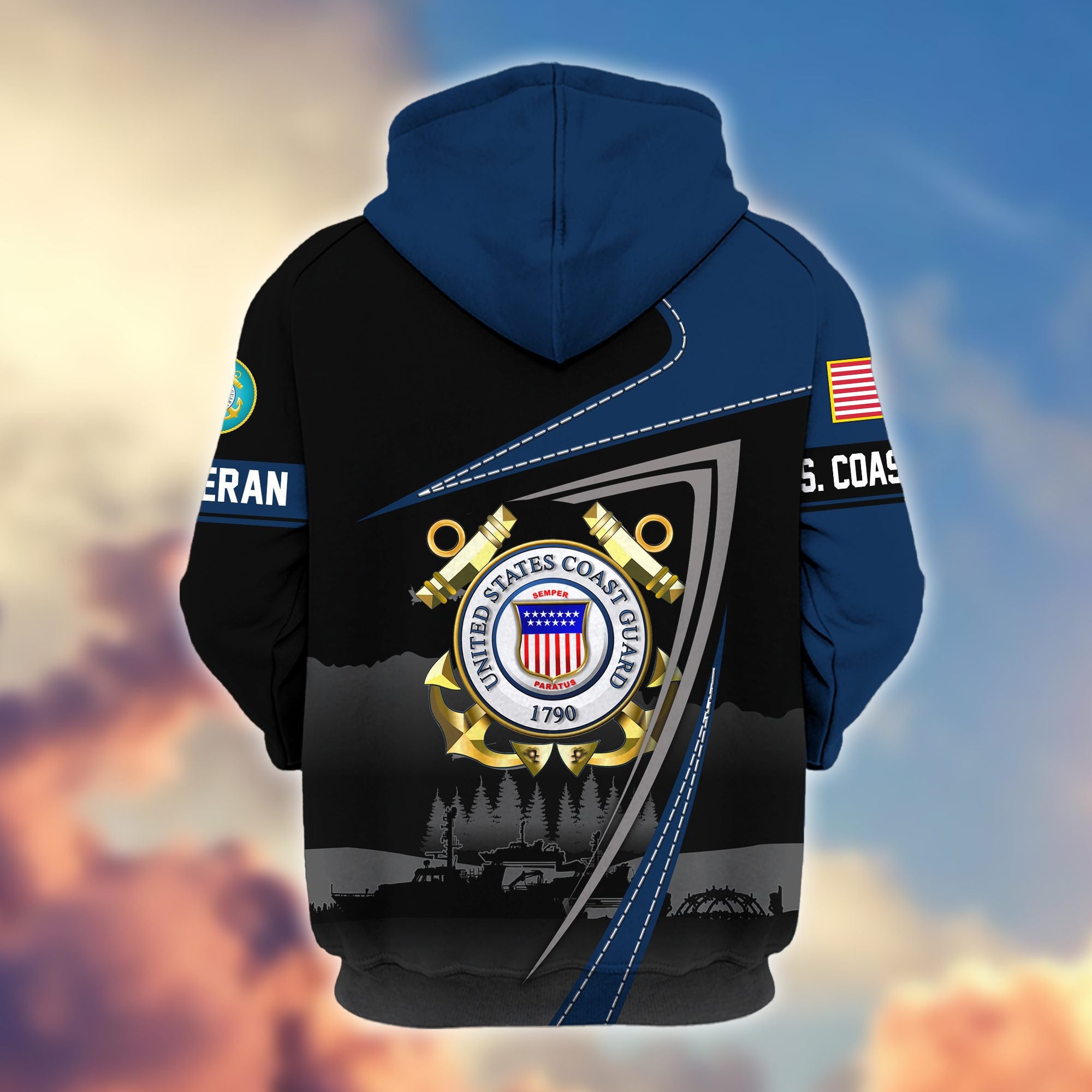 Premium US Veterans Zip Hoodie, Gifts For US Veterans, Gifts On Father's Day, Veterans Day.