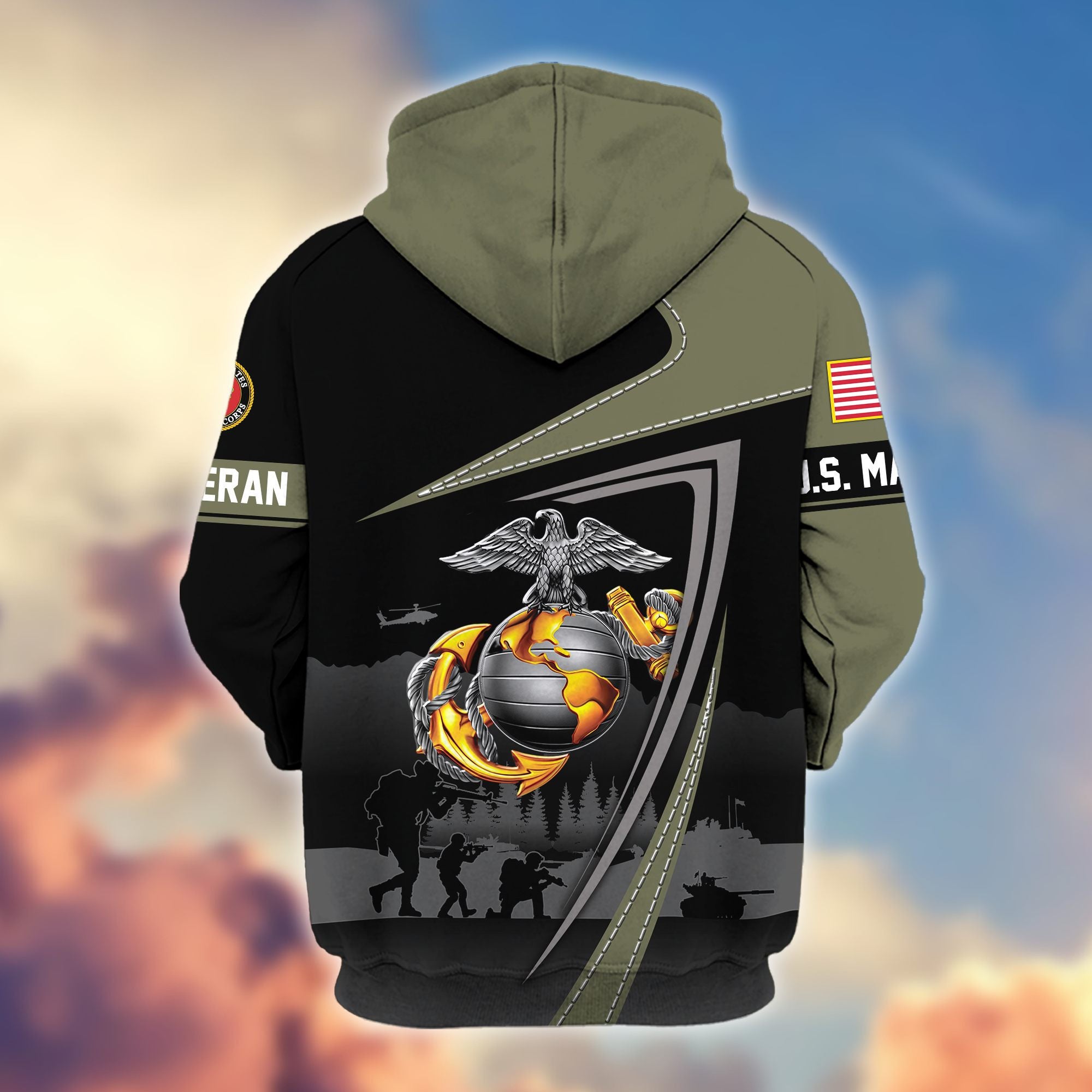 Premium US Veterans Zip Hoodie, Gifts For US Veterans, Gifts On Father's Day, Veterans Day.