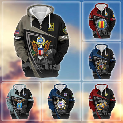 Premium US Veterans Zip Hoodie, Gifts For US Veterans, Gifts On Father's Day, Veterans Day.