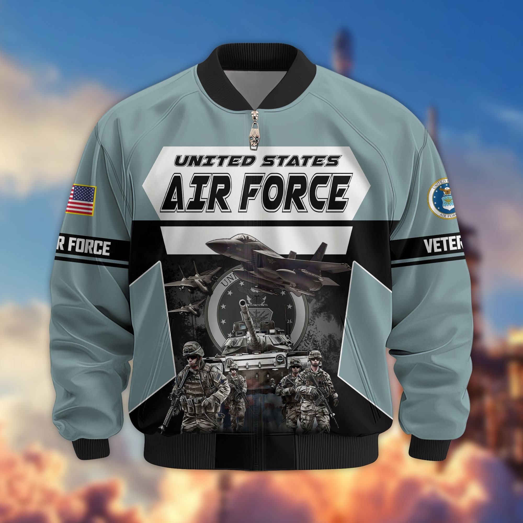 Premium US Veterans Bomber Jacket, Gifts For US Veterans, Gifts On Father's Day, Veterans Day.