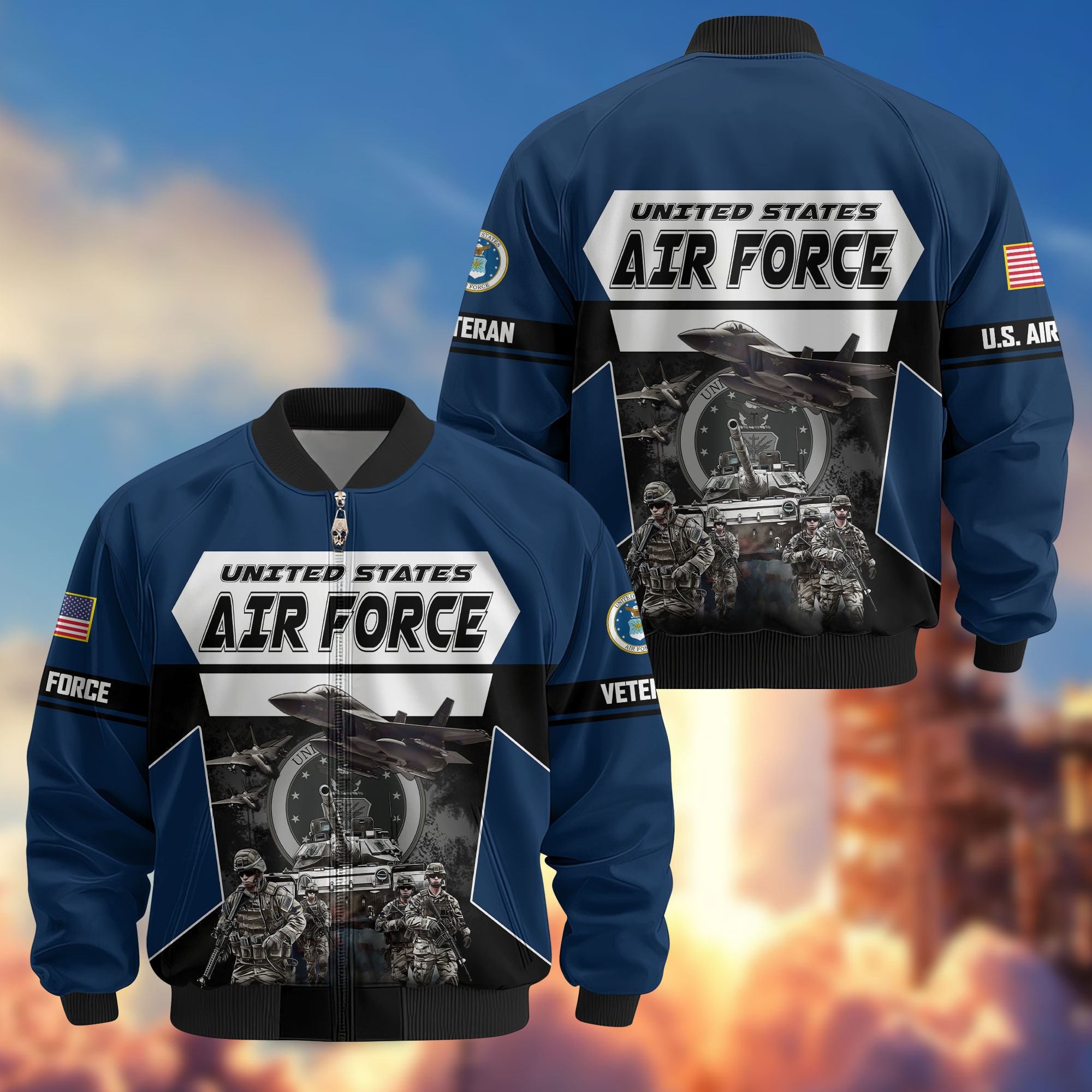 Premium US Veterans Bomber Jacket, Gifts For US Veterans, Gifts On Father's Day, Veterans Day.