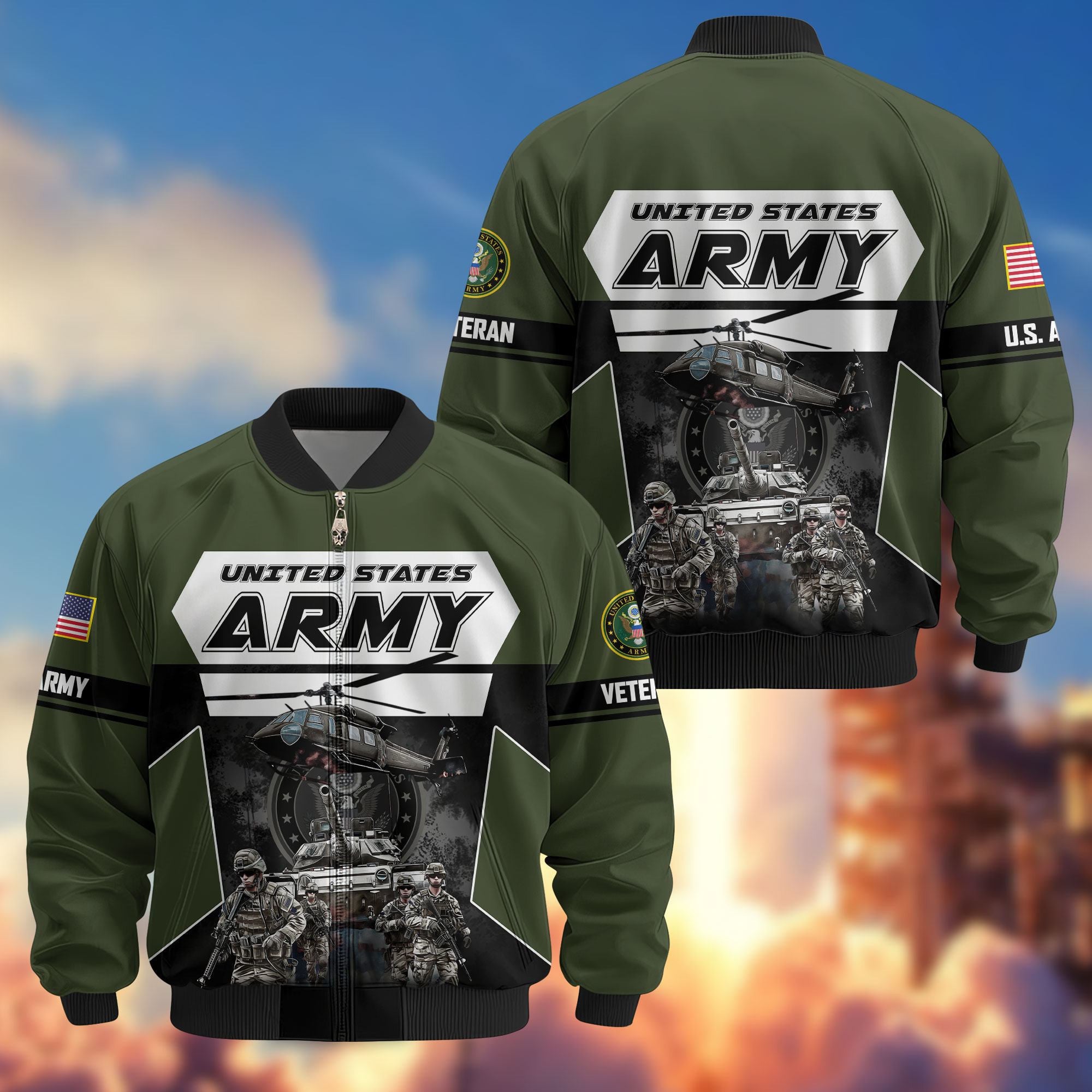 Premium US Veterans Bomber Jacket, Gifts For US Veterans, Gifts On Father's Day, Veterans Day.