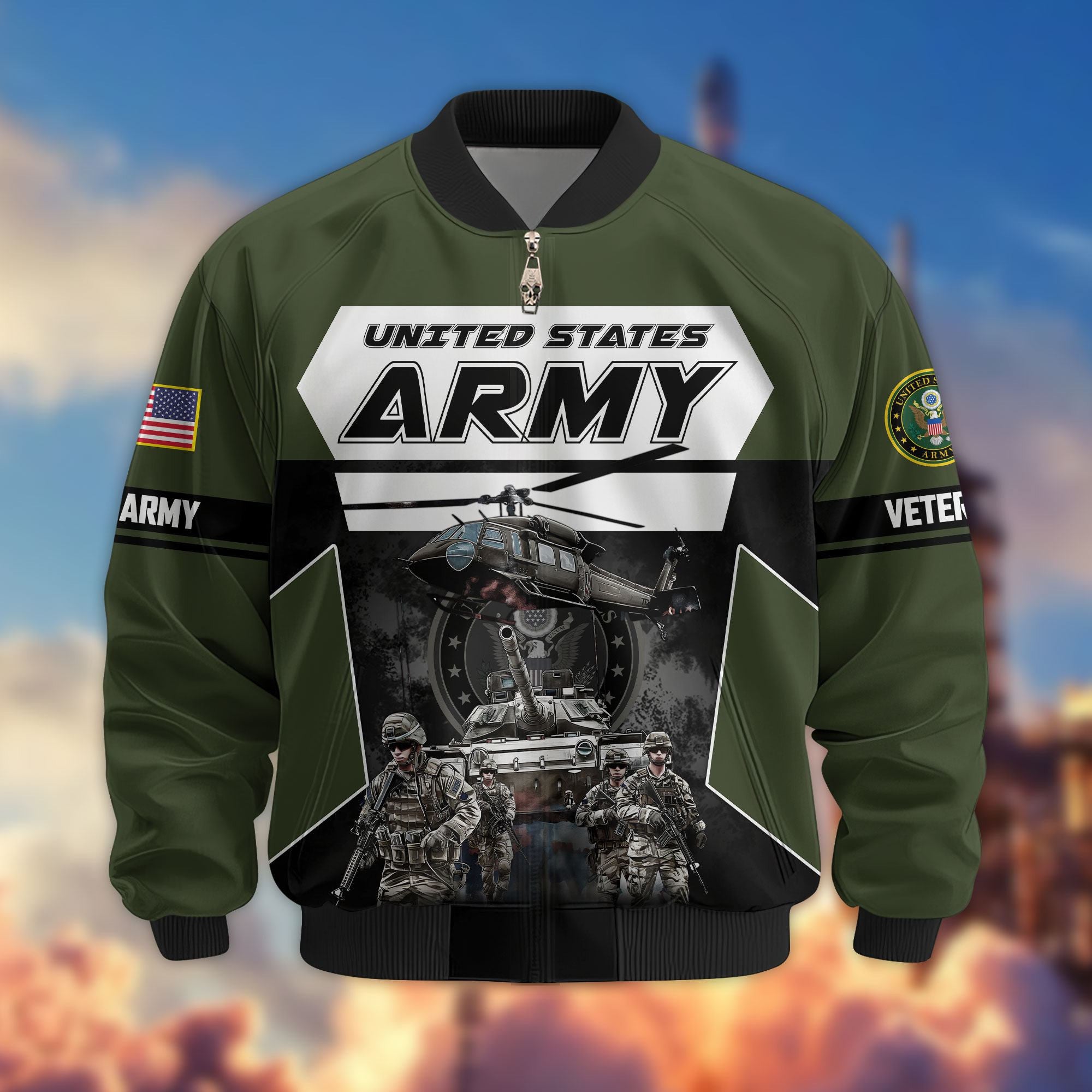 Premium US Veterans Bomber Jacket, Gifts For US Veterans, Gifts On Father's Day, Veterans Day.