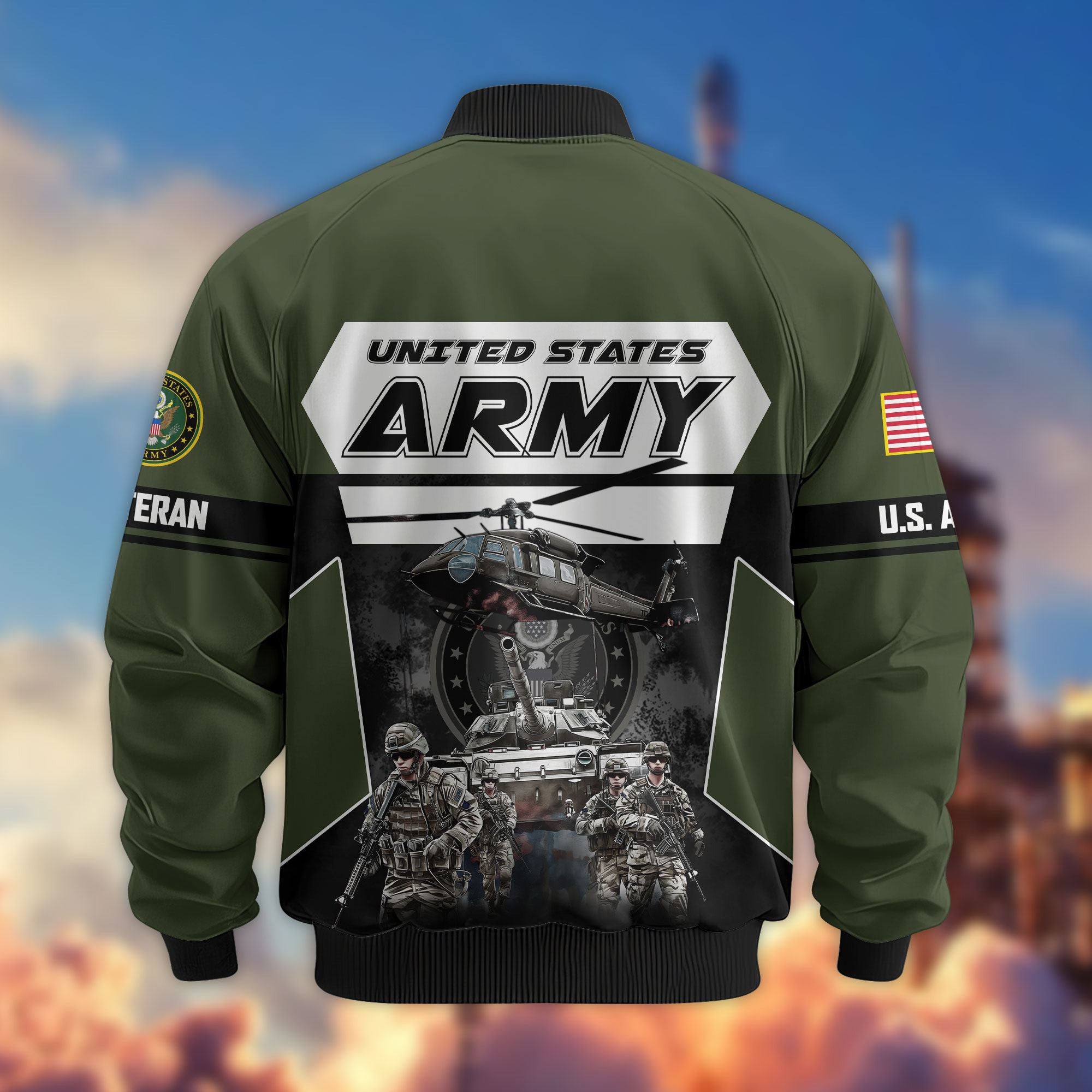 Premium US Veterans Bomber Jacket, Gifts For US Veterans, Gifts On Father's Day, Veterans Day.