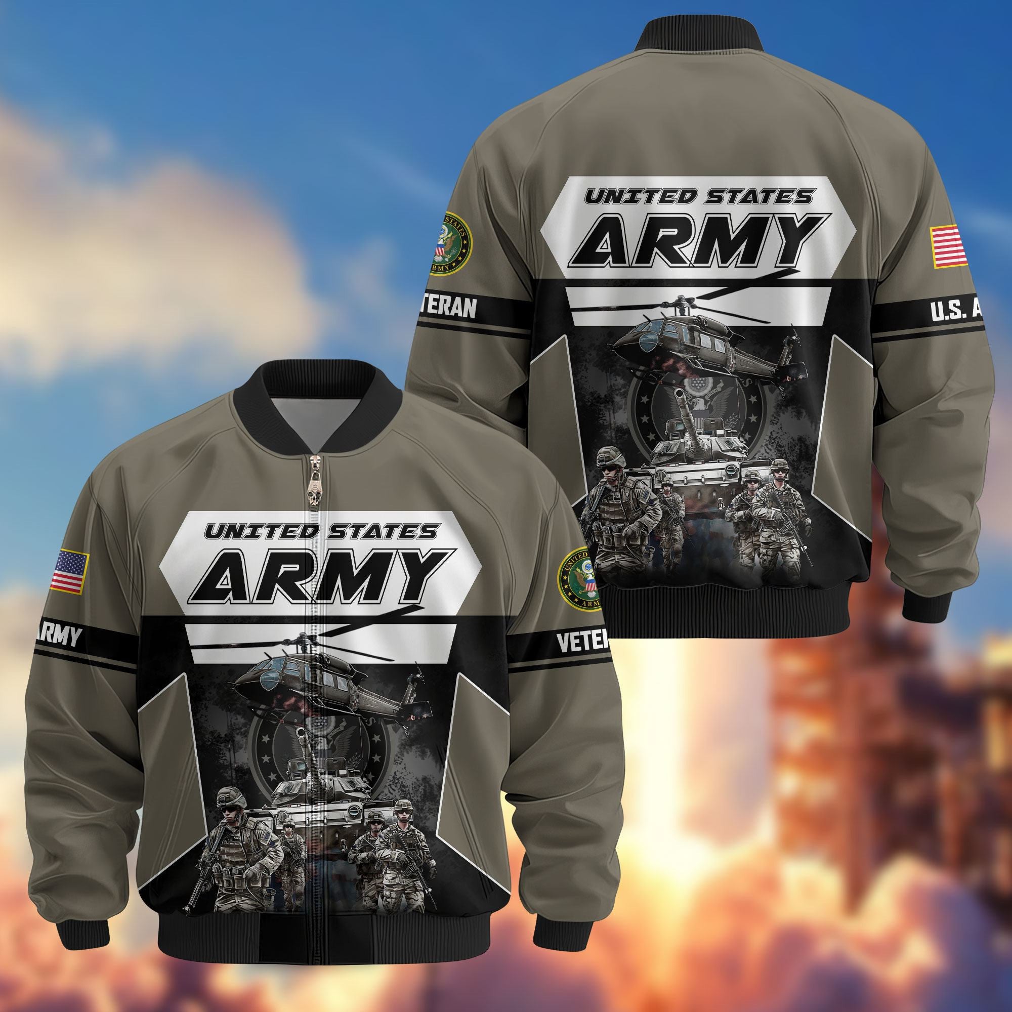 Premium US Veterans Bomber Jacket, Gifts For US Veterans, Gifts On Father's Day, Veterans Day.