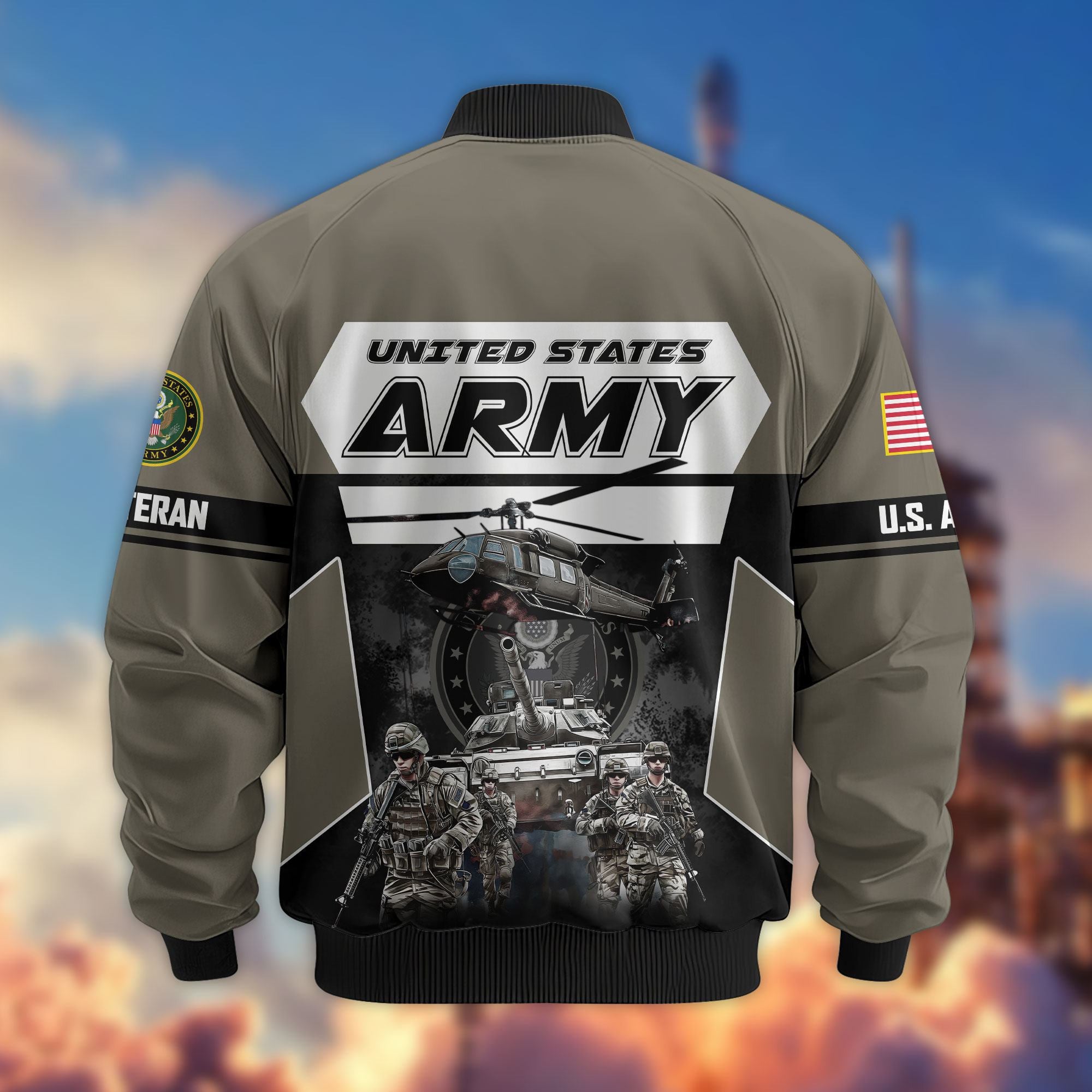 Premium US Veterans Bomber Jacket, Gifts For US Veterans, Gifts On Father's Day, Veterans Day.