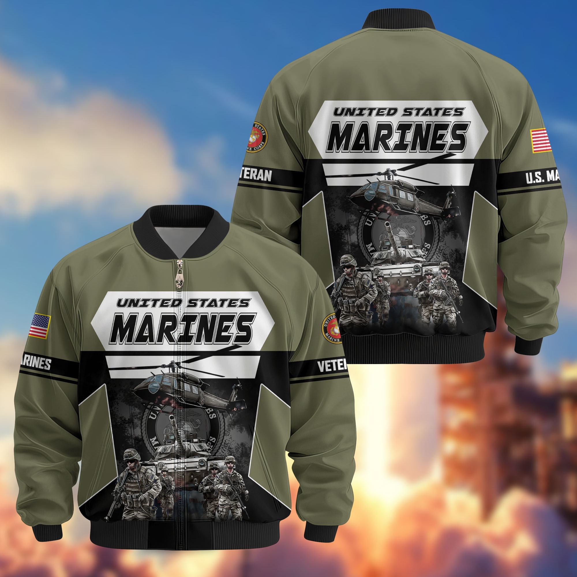 Premium US Veterans Bomber Jacket, Gifts For US Veterans, Gifts On Father's Day, Veterans Day.