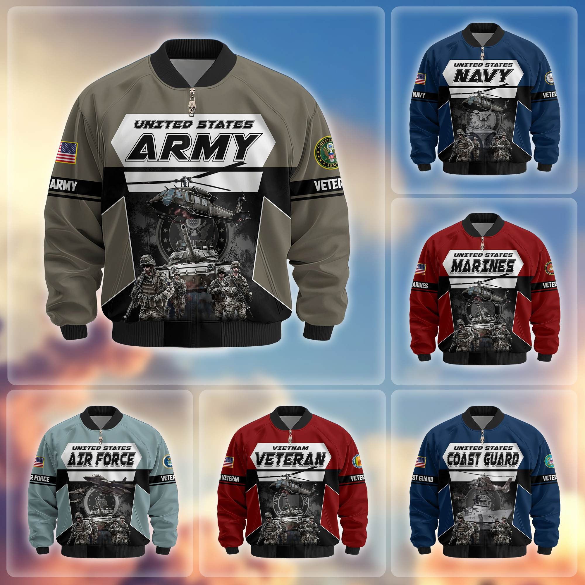 Premium US Veterans Bomber Jacket, Gifts For US Veterans, Gifts On Father's Day, Veterans Day.