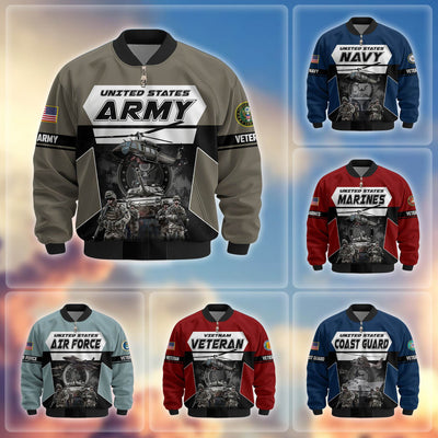 Premium US Veterans Bomber Jacket, Gifts For US Veterans, Gifts On Father's Day, Veterans Day.