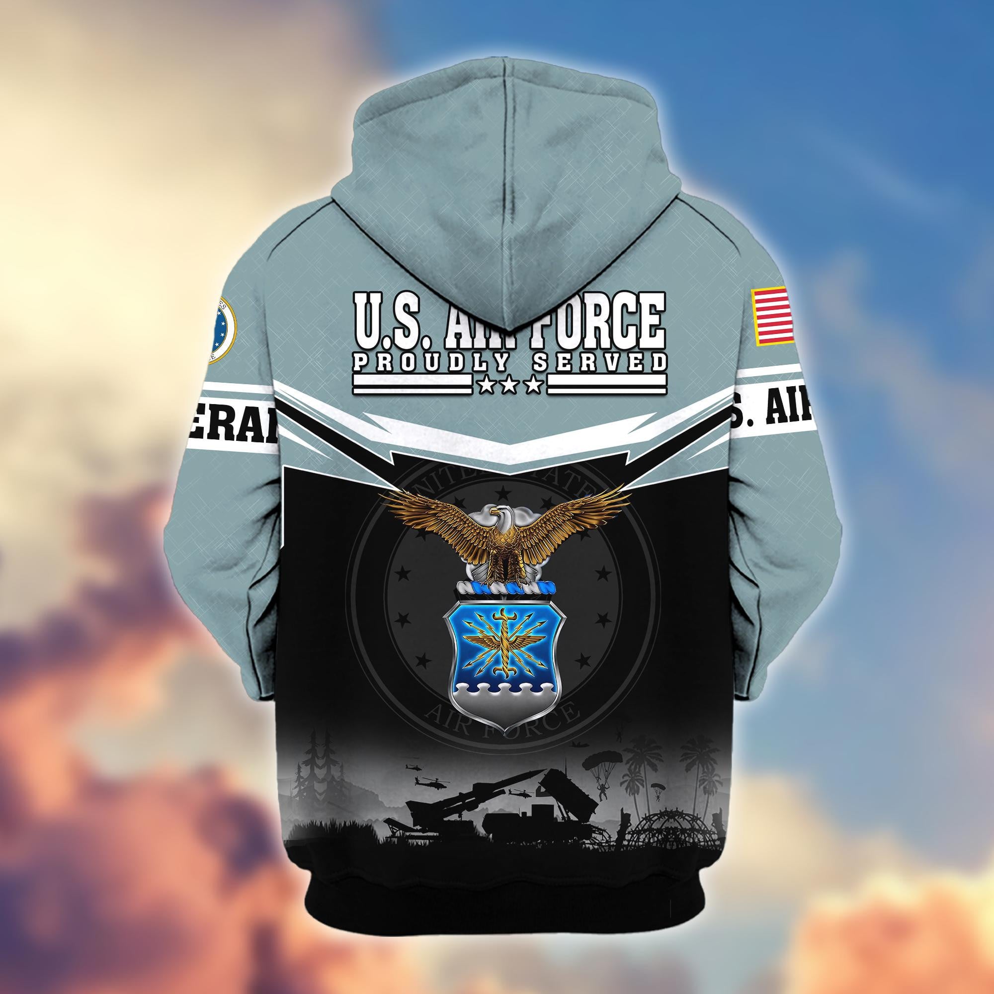Premium US Veterans Zip Hoodie, Gifts For US Veterans, Gifts On Father's Day, Veterans Day.