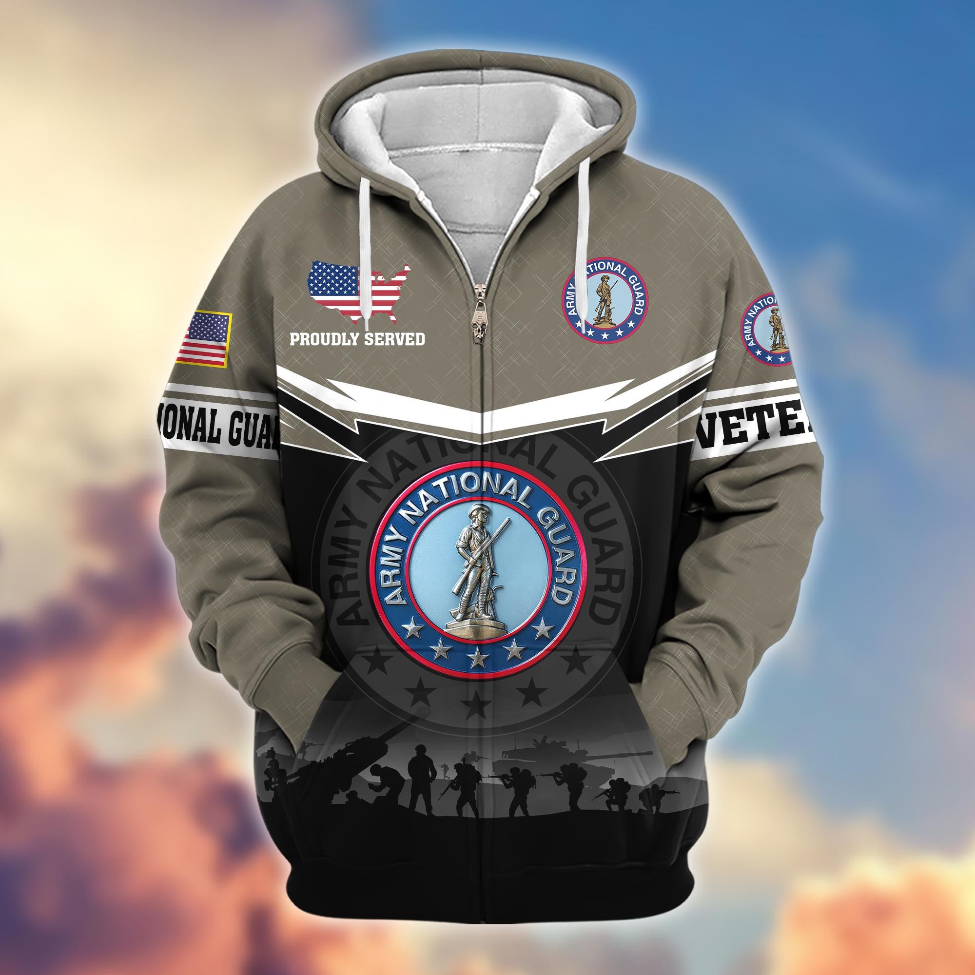 Premium US Veterans Zip Hoodie, Gifts For US Veterans, Gifts On Father's Day, Veterans Day.