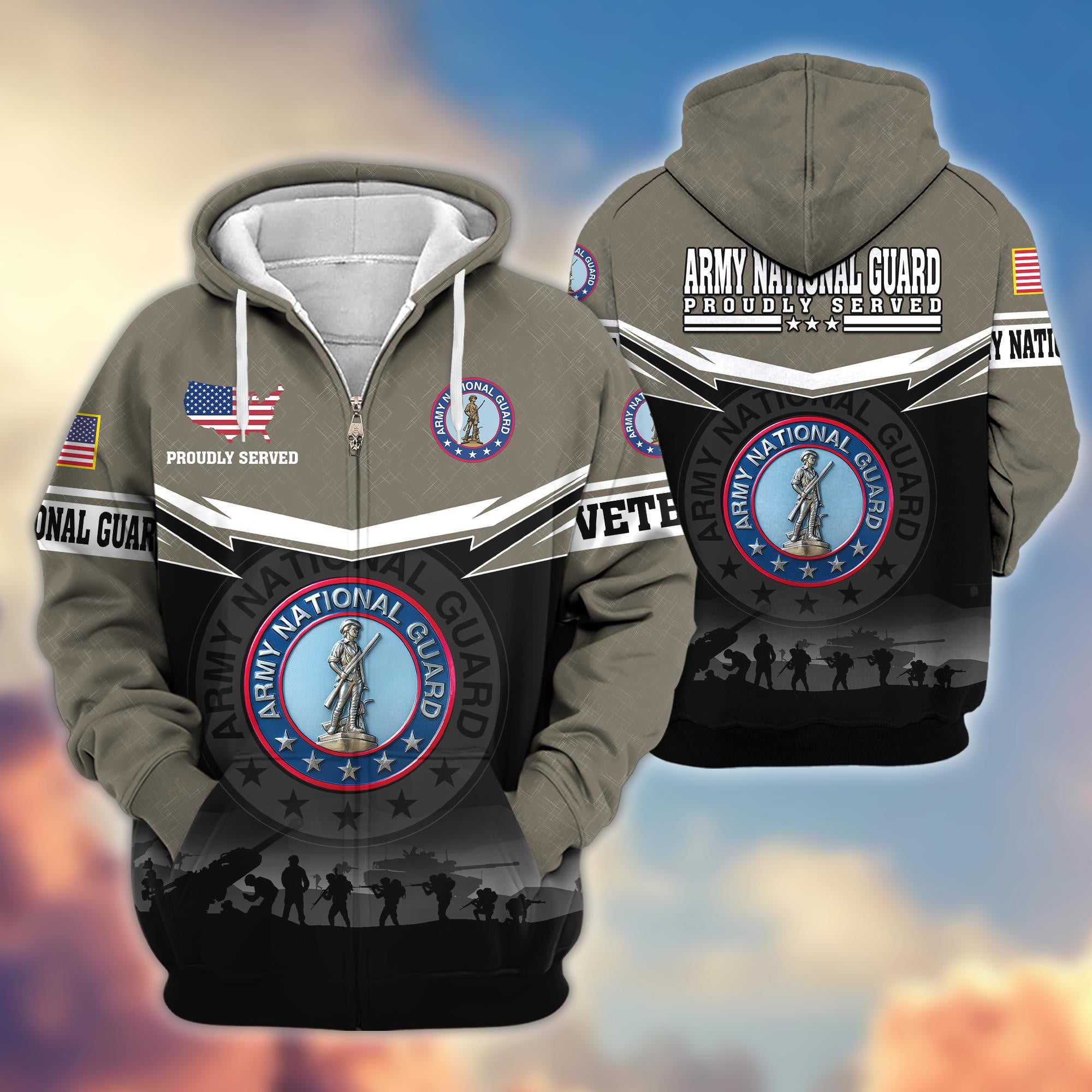 Premium US Veterans Zip Hoodie, Gifts For US Veterans, Gifts On Father's Day, Veterans Day.