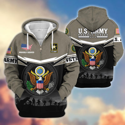 Premium US Veterans Zip Hoodie, Gifts For US Veterans, Gifts On Father's Day, Veterans Day.