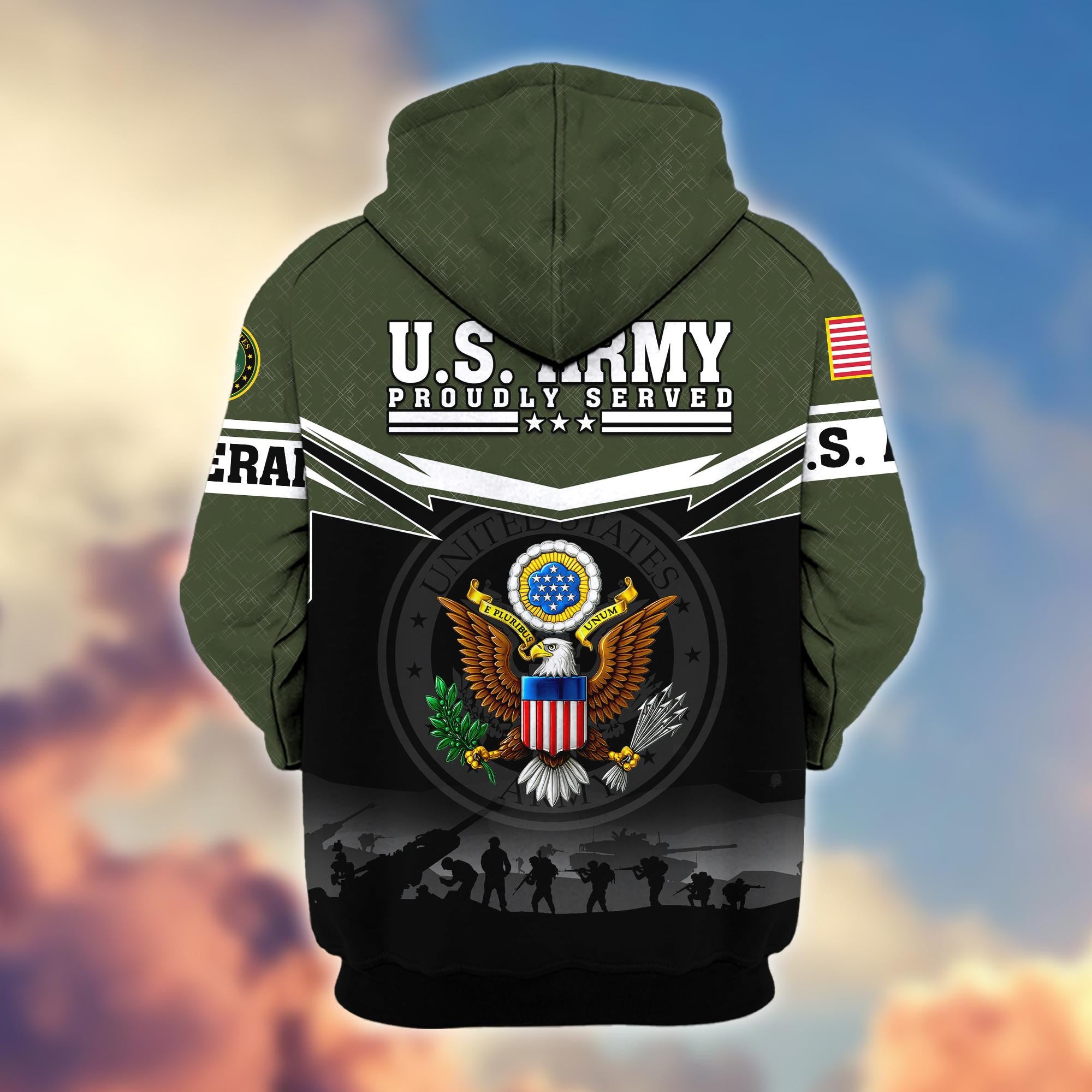 Premium US Veterans Zip Hoodie, Gifts For US Veterans, Gifts On Father's Day, Veterans Day.