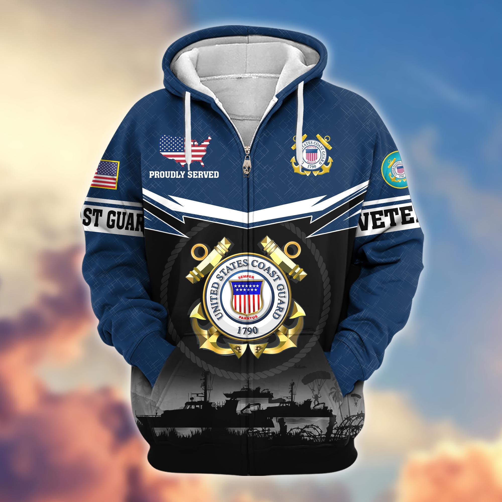 Premium US Veterans Zip Hoodie, Gifts For US Veterans, Gifts On Father's Day, Veterans Day.