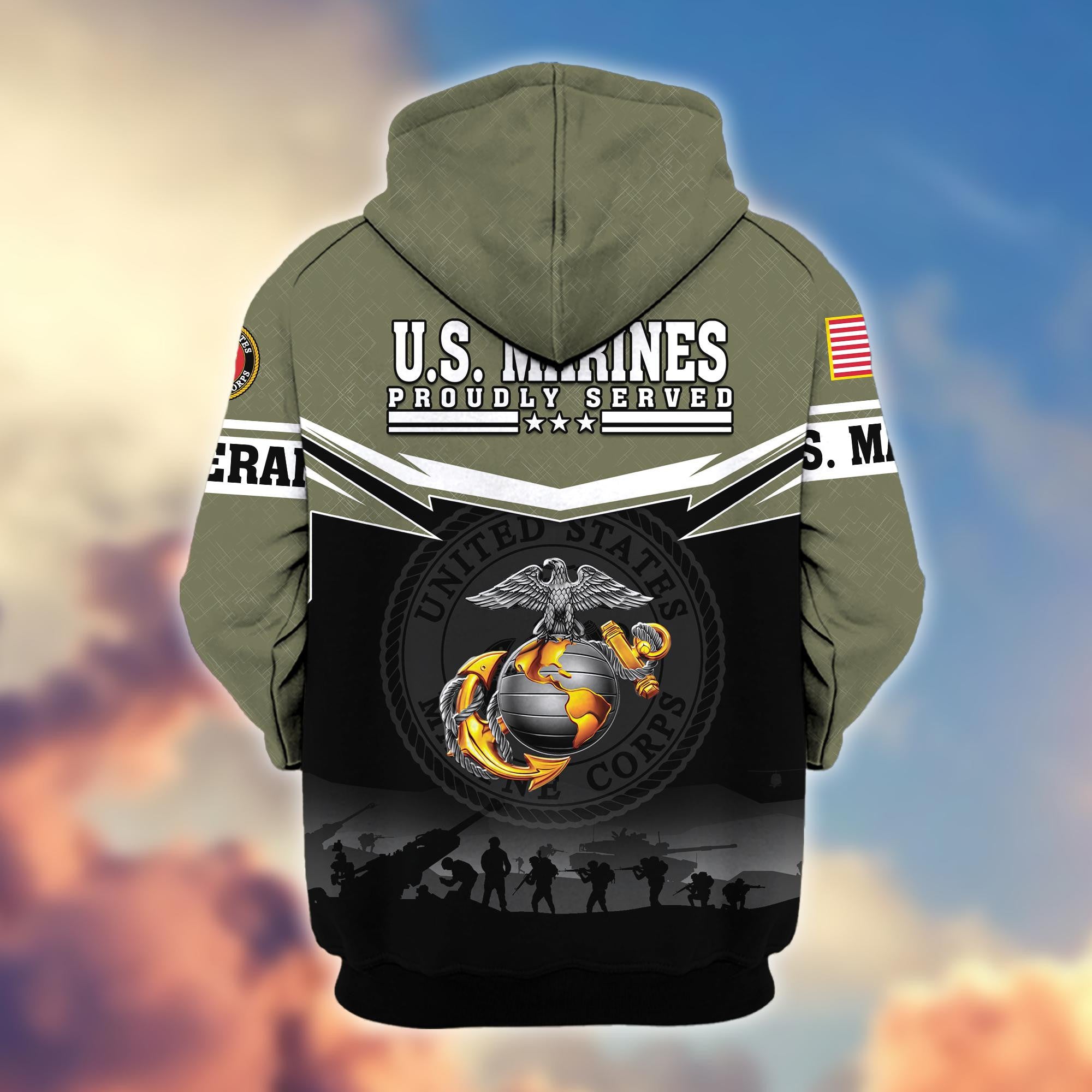 Premium US Veterans Zip Hoodie, Gifts For US Veterans, Gifts On Father's Day, Veterans Day.