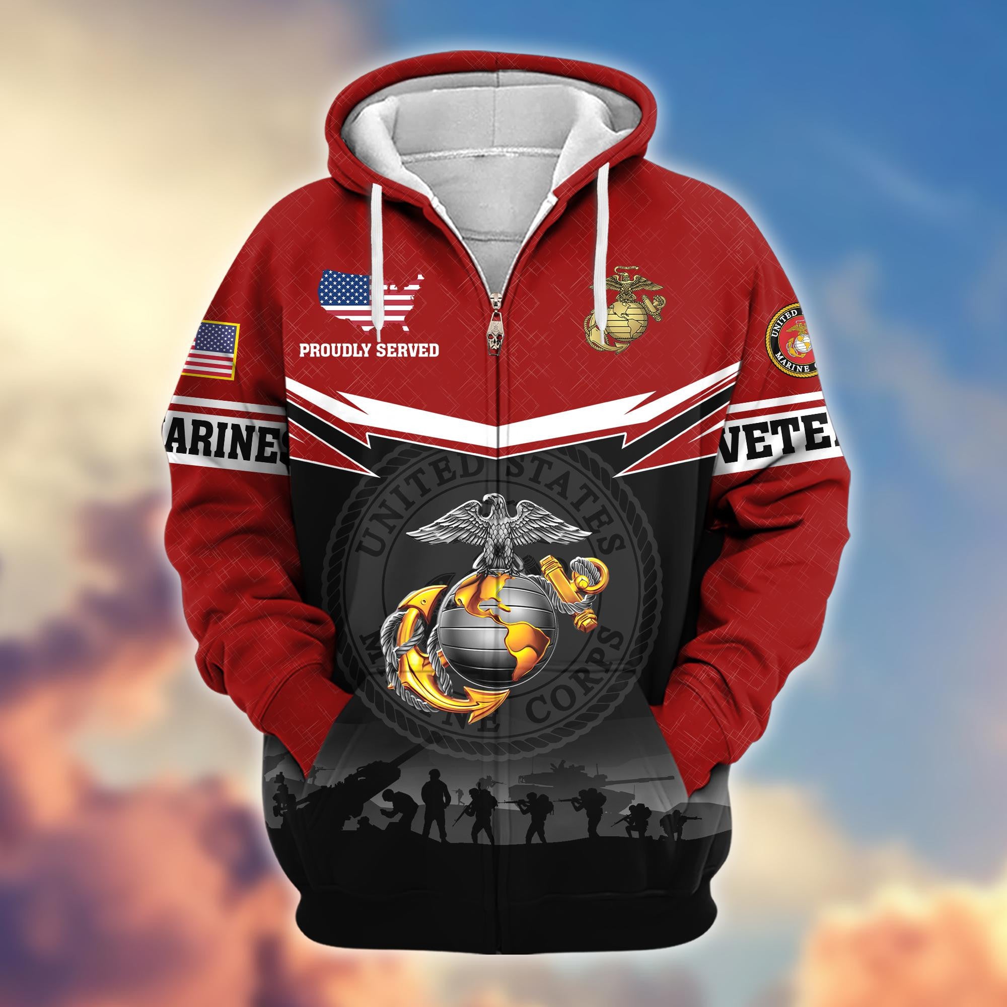 Premium US Veterans Zip Hoodie, Gifts For US Veterans, Gifts On Father's Day, Veterans Day.