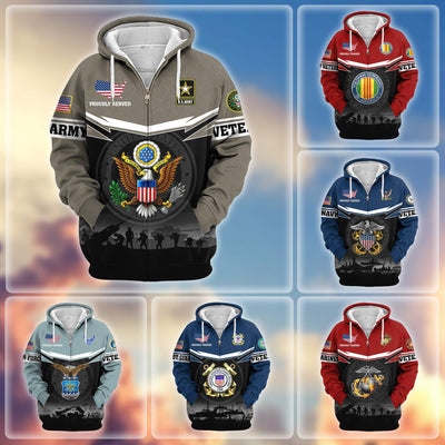 Premium US Veterans Zip Hoodie, Gifts For US Veterans, Gifts On Father's Day, Veterans Day.