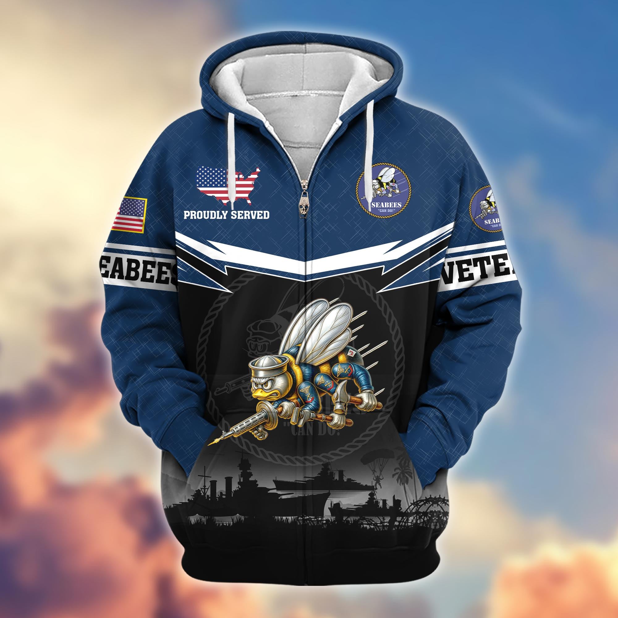 Premium US Veterans Zip Hoodie, Gifts For US Veterans, Gifts On Father's Day, Veterans Day.