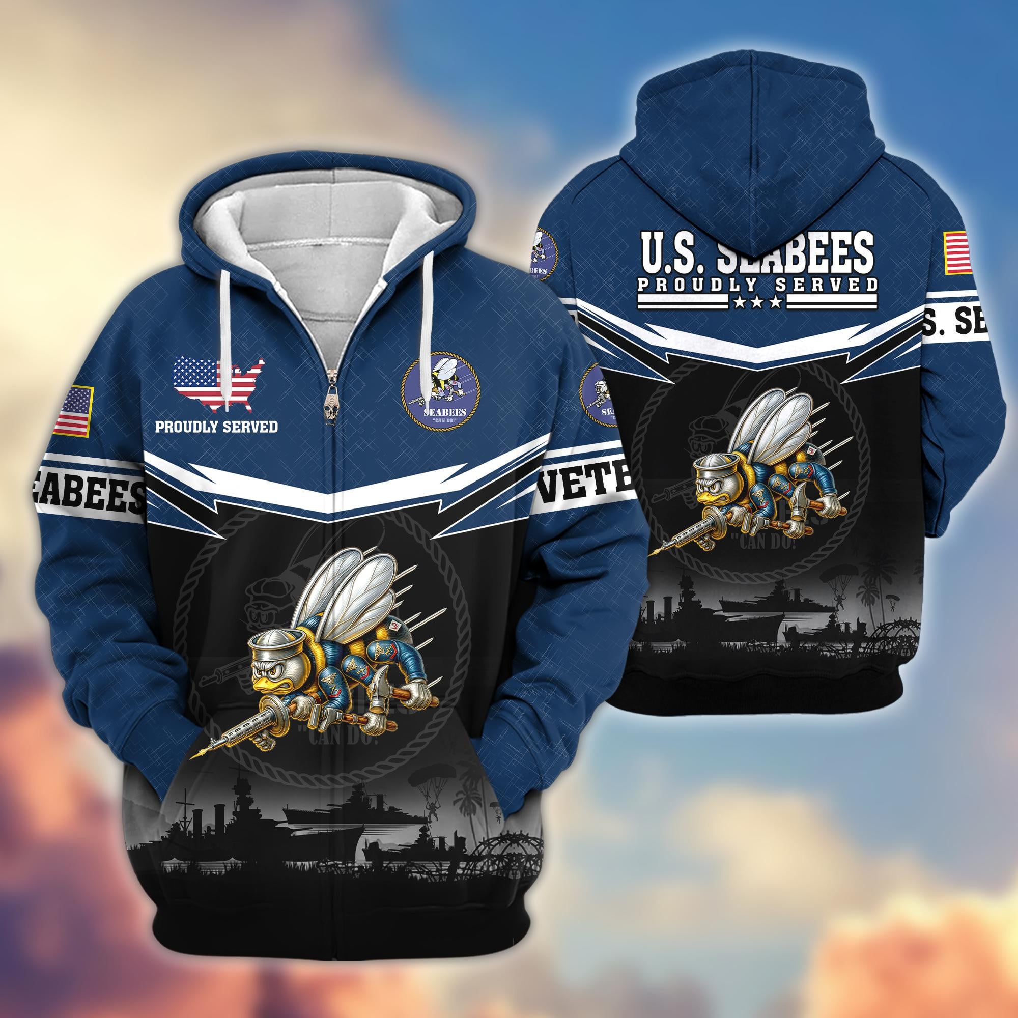 Premium US Veterans Zip Hoodie, Gifts For US Veterans, Gifts On Father's Day, Veterans Day.