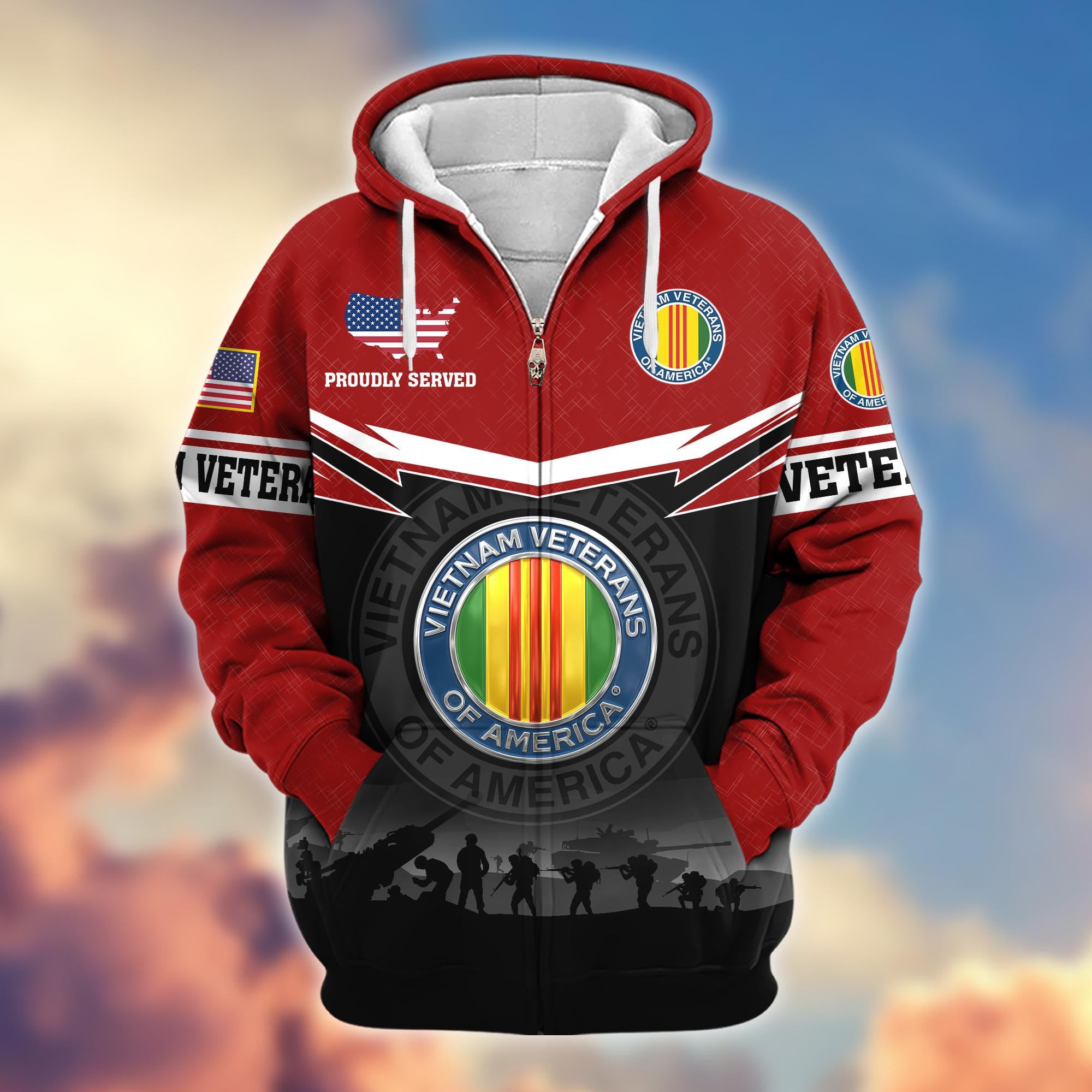 Premium US Veterans Zip Hoodie, Gifts For US Veterans, Gifts On Father's Day, Veterans Day.