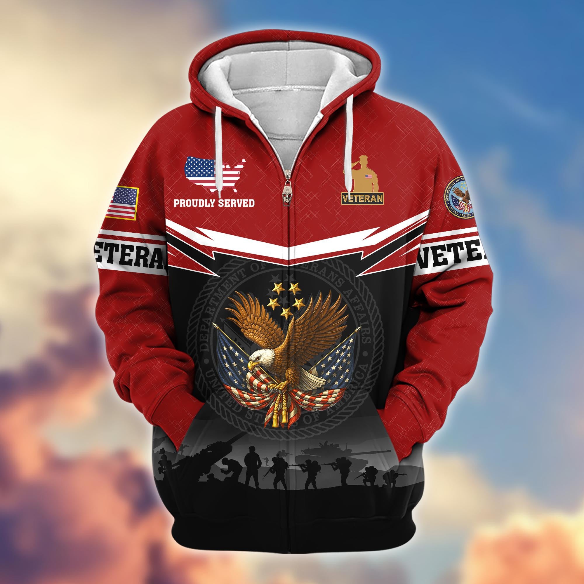 Premium US Veterans Zip Hoodie, Gifts For US Veterans, Gifts On Father's Day, Veterans Day.