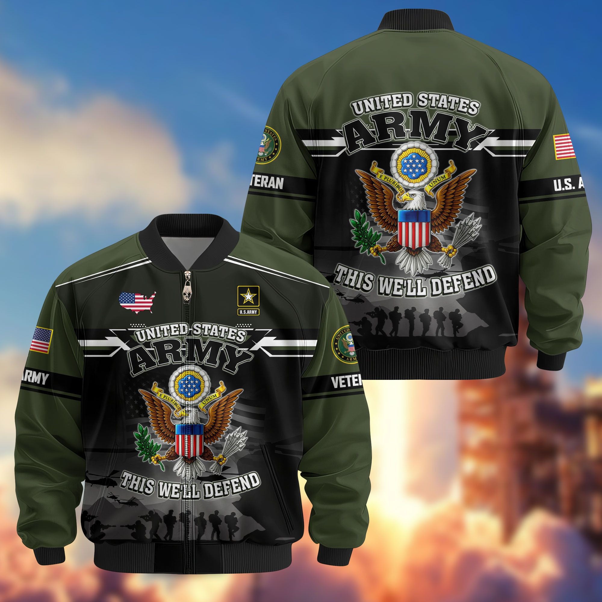 Premium US Veterans Bomber Jacket, Gifts For US Veterans, Gifts On Father's Day, Veterans Day.