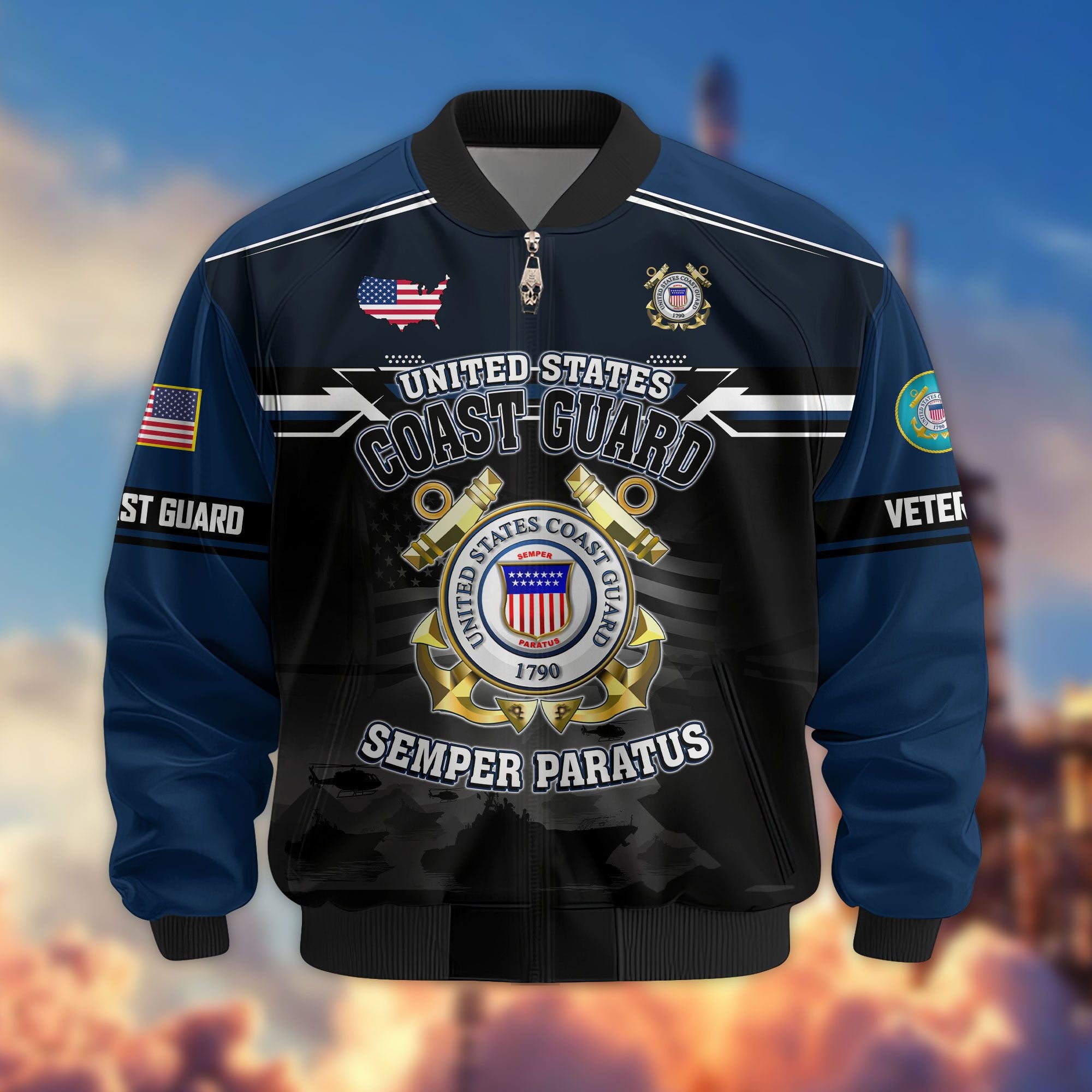 Premium US Veterans Bomber Jacket, Gifts For US Veterans, Gifts On Father's Day, Veterans Day.