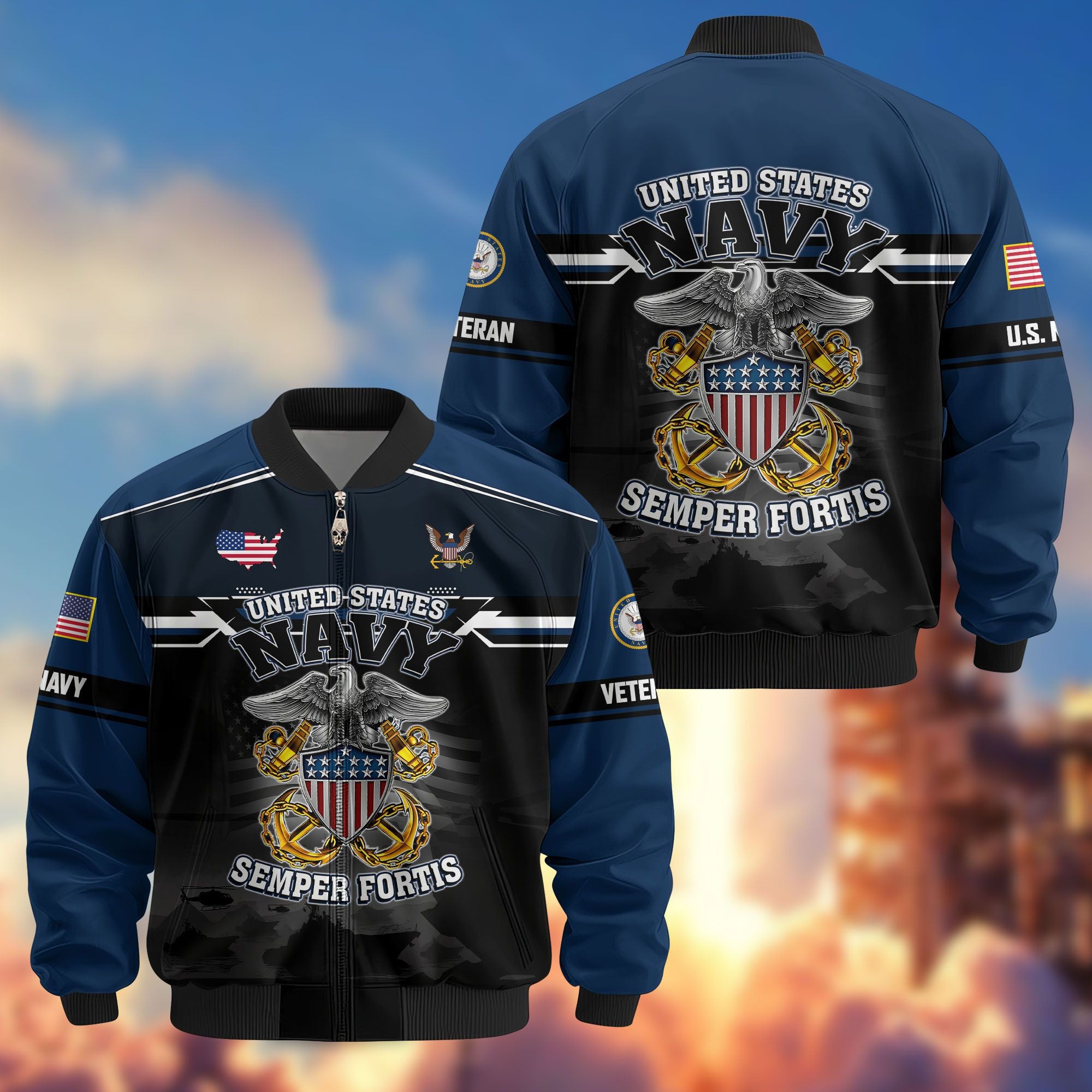 Premium US Veterans Bomber Jacket, Gifts For US Veterans, Gifts On Father's Day, Veterans Day.