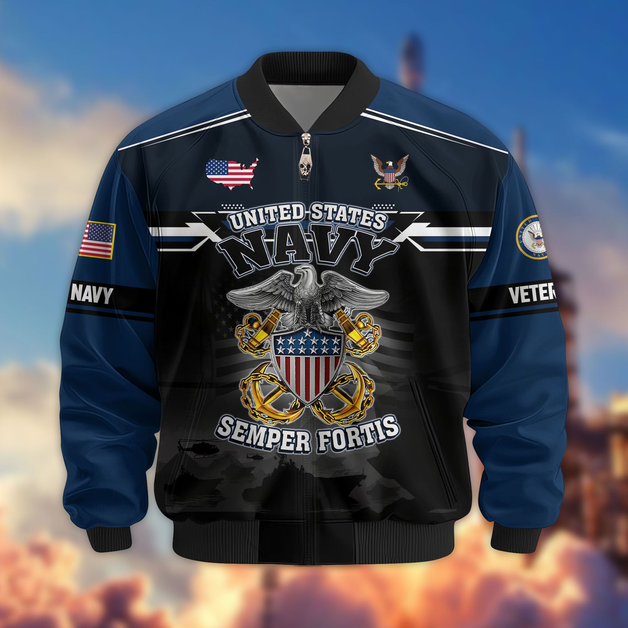 Premium US Veterans Bomber Jacket, Gifts For US Veterans, Gifts On Father's Day, Veterans Day.