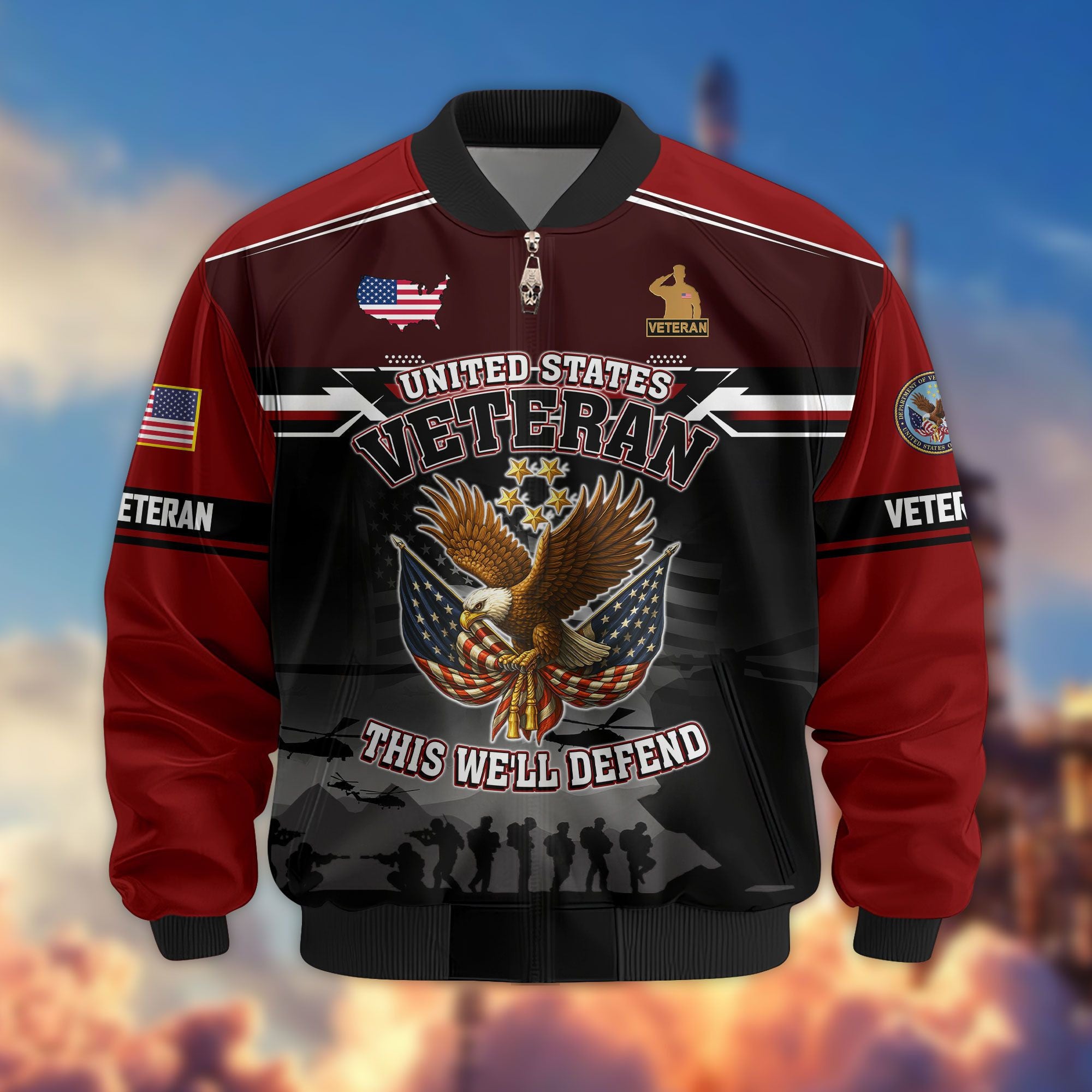 Premium US Veterans Bomber Jacket, Gifts For US Veterans, Gifts On Father's Day, Veterans Day.