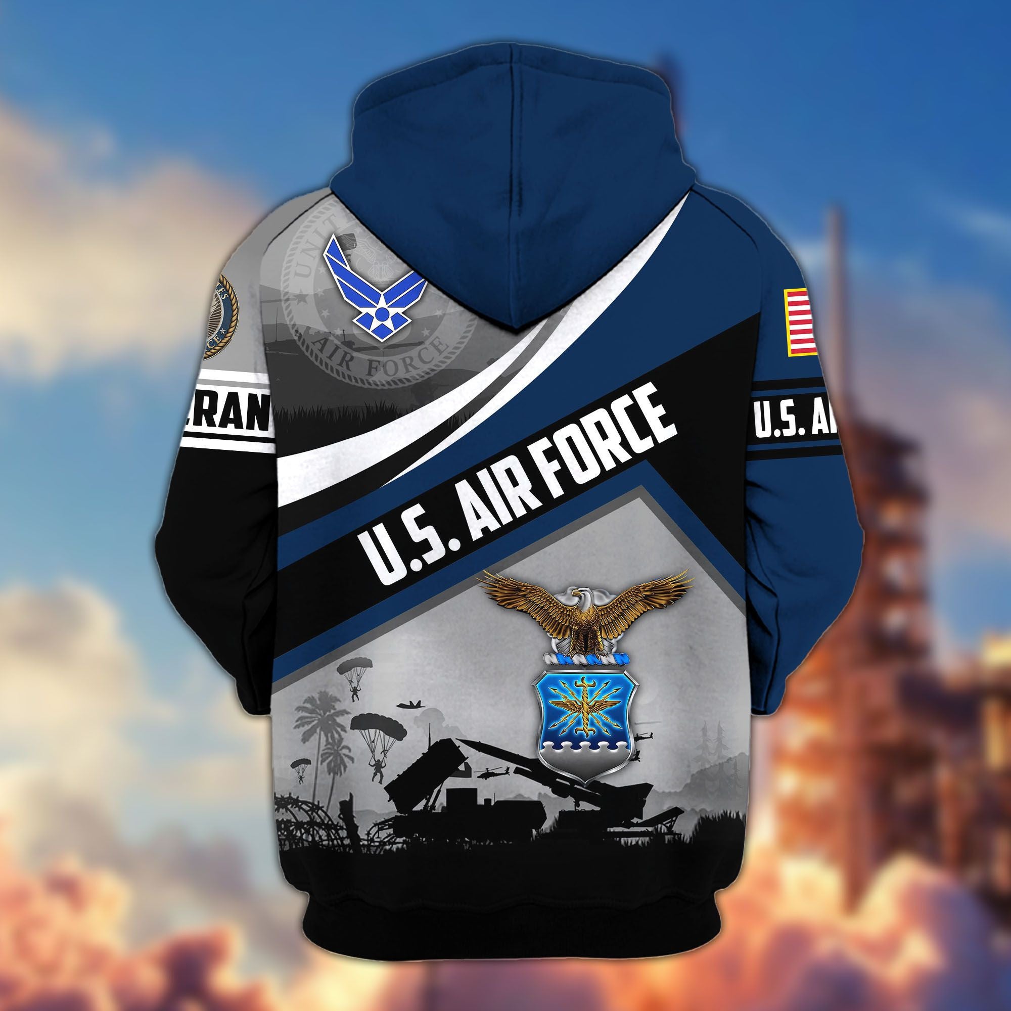 Premium US Veterans Zip Hoodie, Gifts For US Veterans, Gifts On Father's Day, Veterans Day.