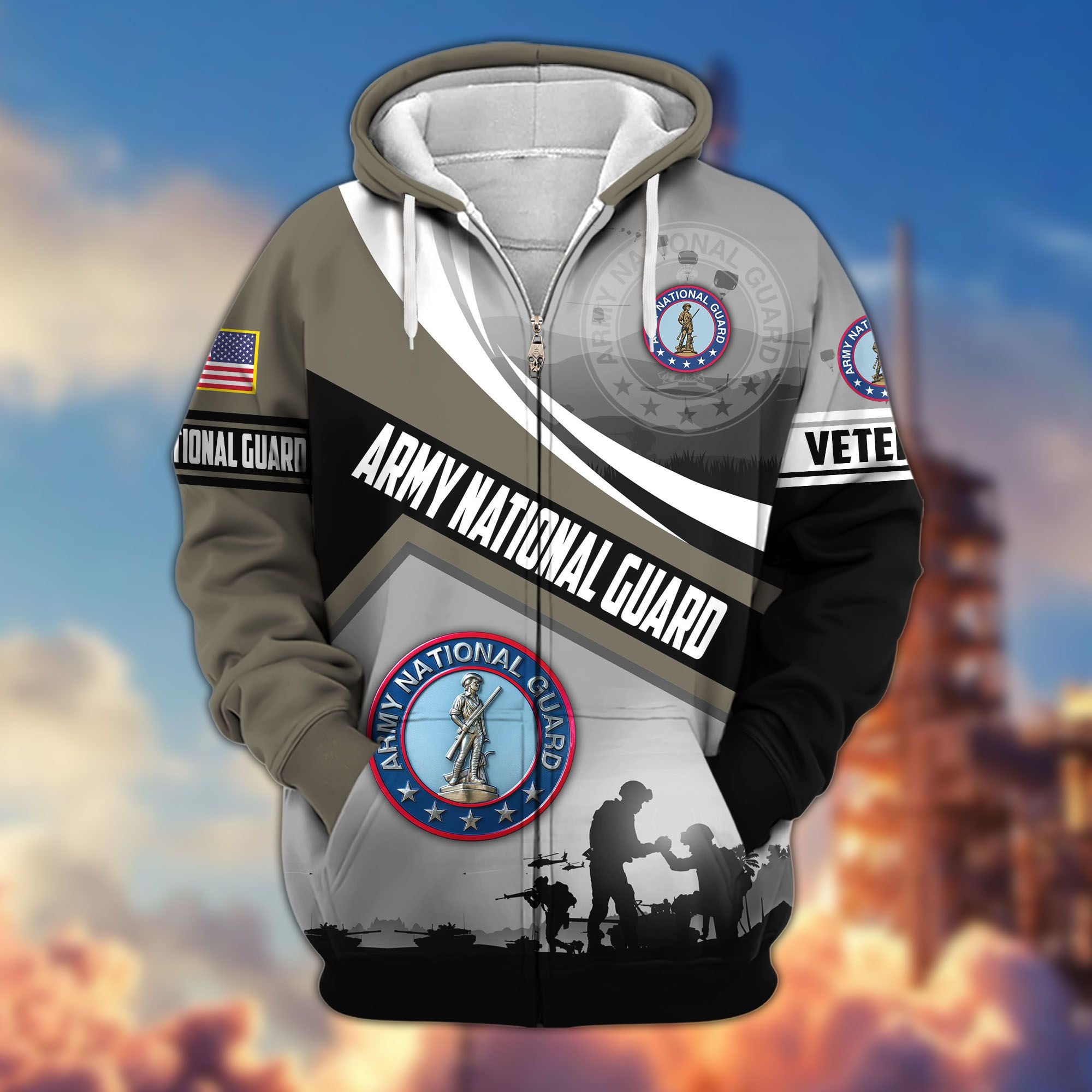 Premium US Veterans Zip Hoodie, Gifts For US Veterans, Gifts On Father's Day, Veterans Day.