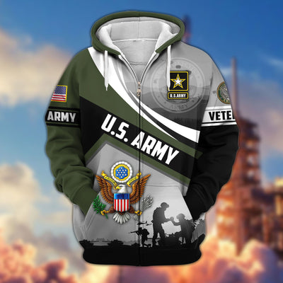 Premium US Veterans Zip Hoodie, Gifts For US Veterans, Gifts On Father's Day, Veterans Day.