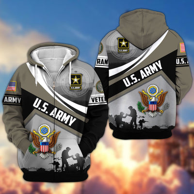 Premium US Veterans Zip Hoodie, Gifts For US Veterans, Gifts On Father's Day, Veterans Day.