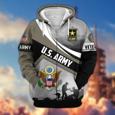 Premium US Veterans Zip Hoodie, Gifts For US Veterans, Gifts On Father's Day, Veterans Day.