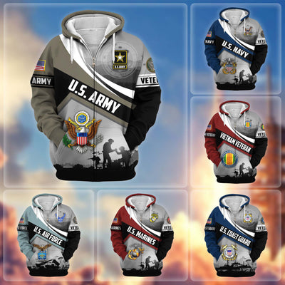 Premium US Veterans Zip Hoodie, Gifts For US Veterans, Gifts On Father's Day, Veterans Day.