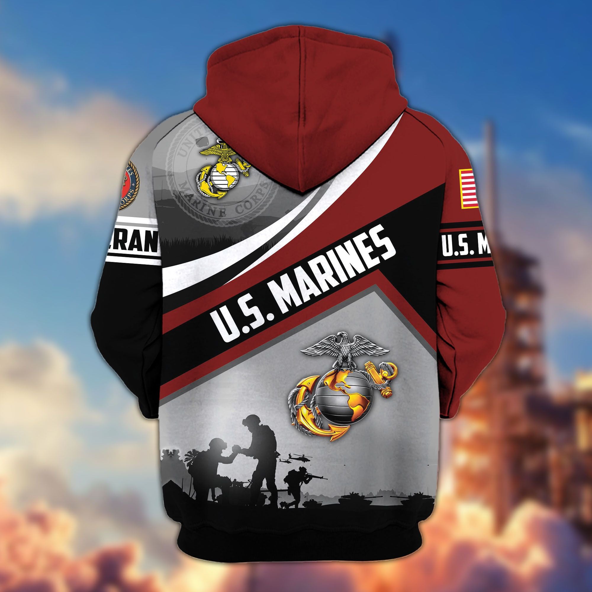 Premium US Veterans Zip Hoodie, Gifts For US Veterans, Gifts On Father's Day, Veterans Day.
