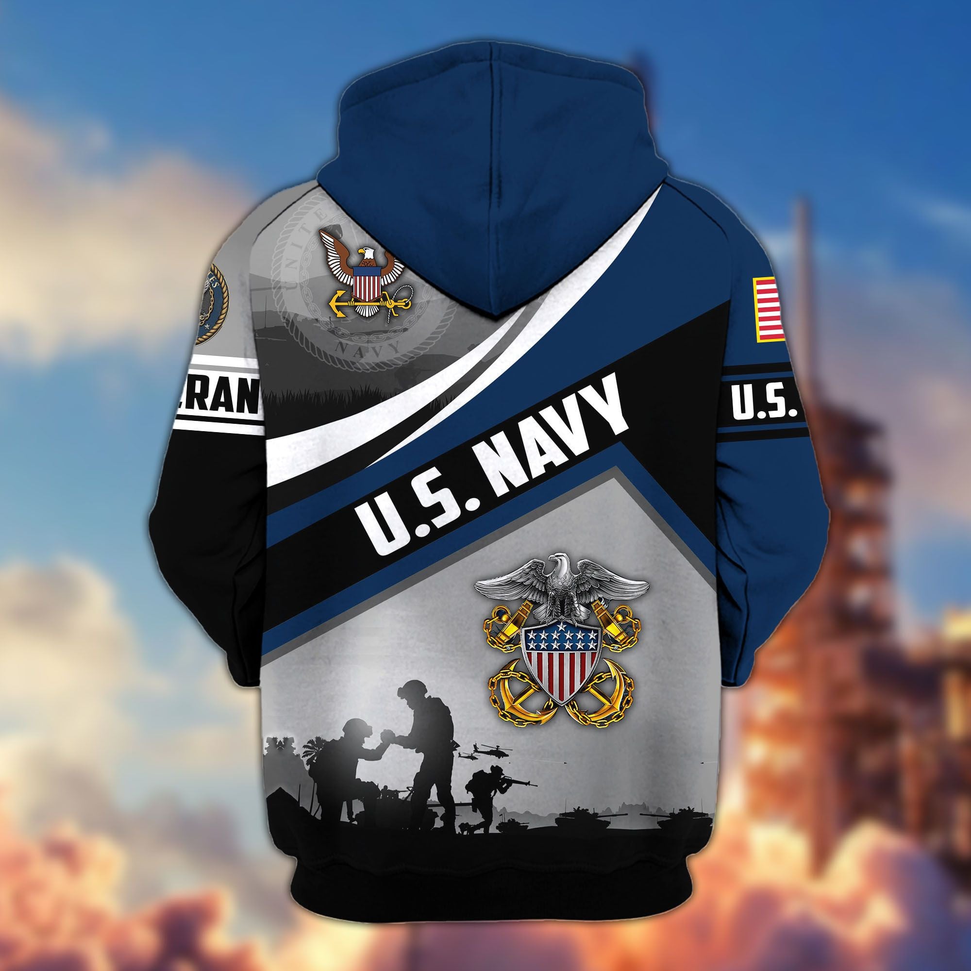 Premium US Veterans Zip Hoodie, Gifts For US Veterans, Gifts On Father's Day, Veterans Day.