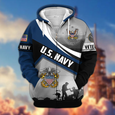 Premium US Veterans Zip Hoodie, Gifts For US Veterans, Gifts On Father's Day, Veterans Day.