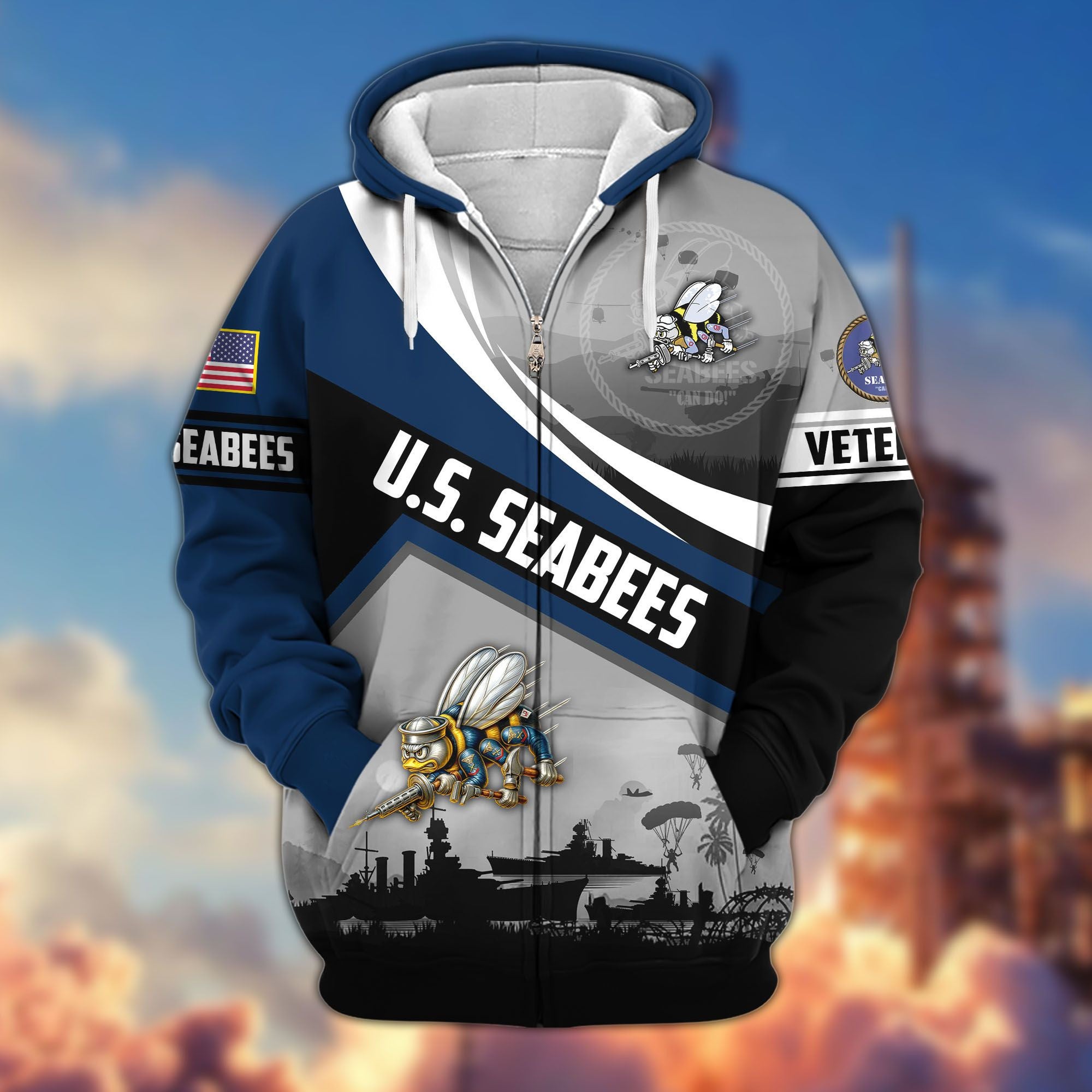 Premium US Veterans Zip Hoodie, Gifts For US Veterans, Gifts On Father's Day, Veterans Day.