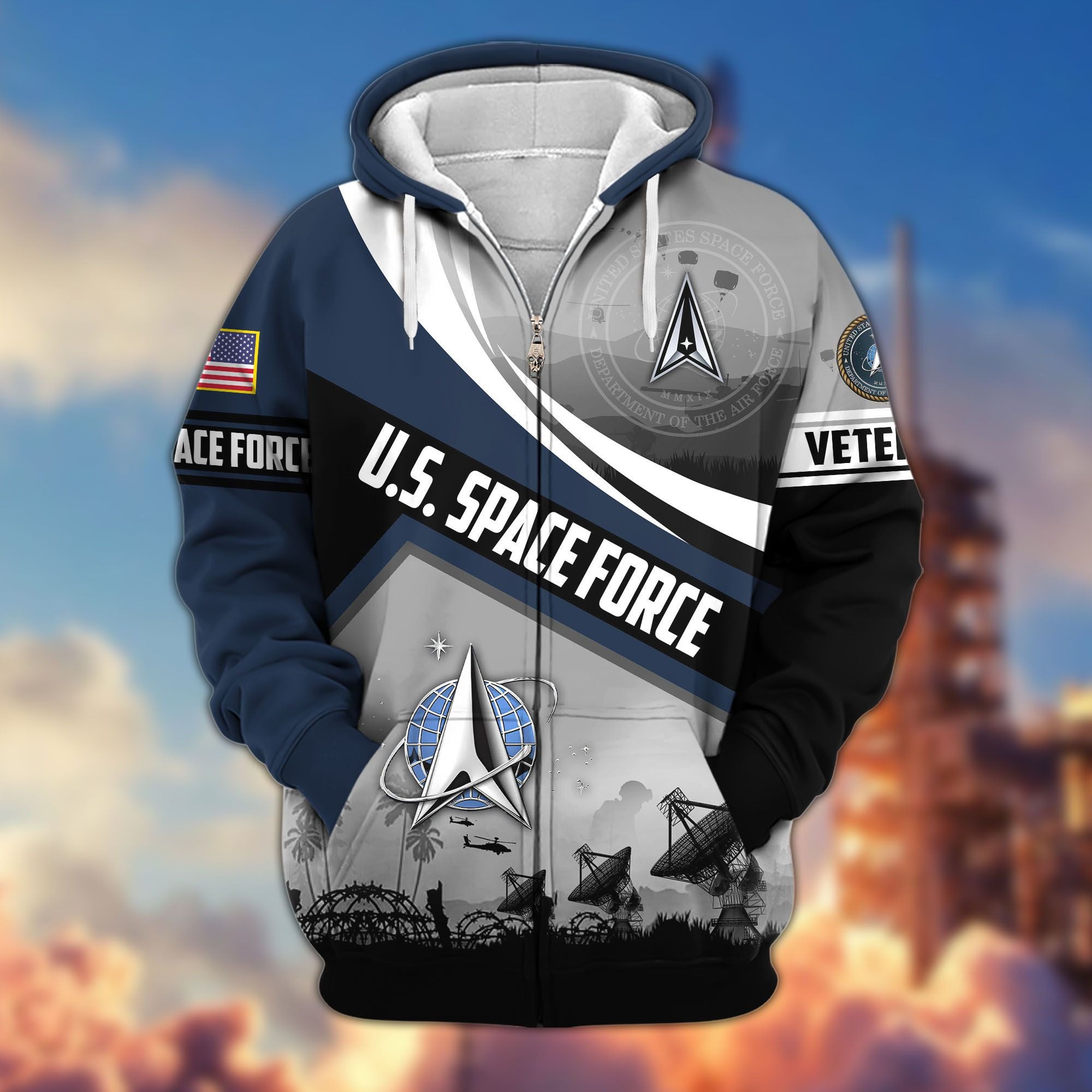 Premium US Veterans Zip Hoodie, Gifts For US Veterans, Gifts On Father's Day, Veterans Day.