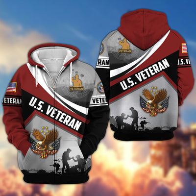 Premium US Veterans Zip Hoodie, Gifts For US Veterans, Gifts On Father's Day, Veterans Day.