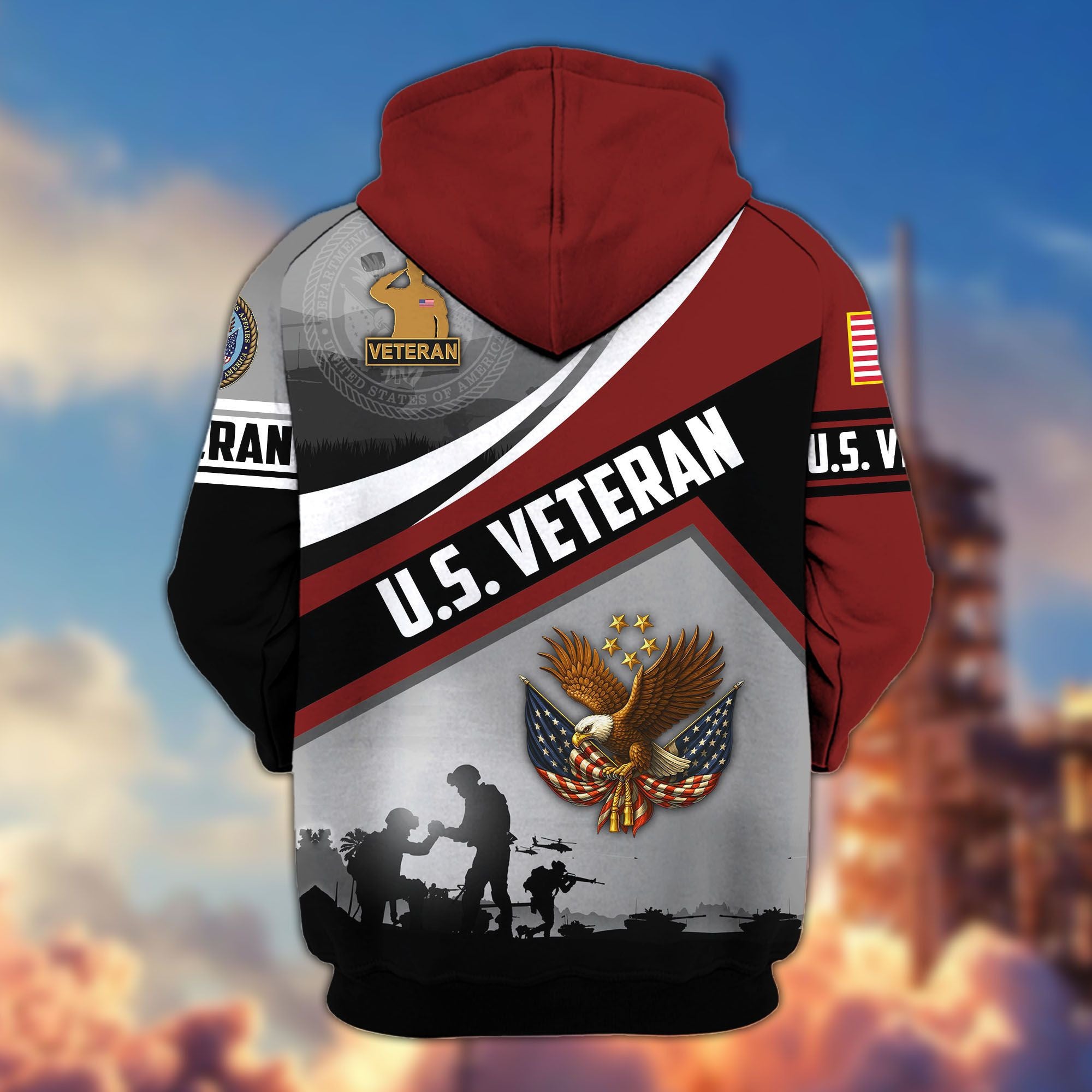 Premium US Veterans Zip Hoodie, Gifts For US Veterans, Gifts On Father's Day, Veterans Day.