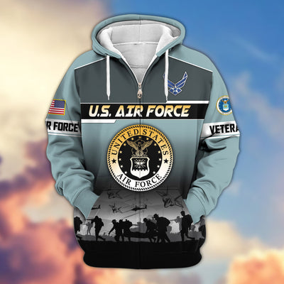 Premium US Veterans Zip Hoodie, Gifts For US Veterans, Gifts On Father's Day, Veterans Day.
