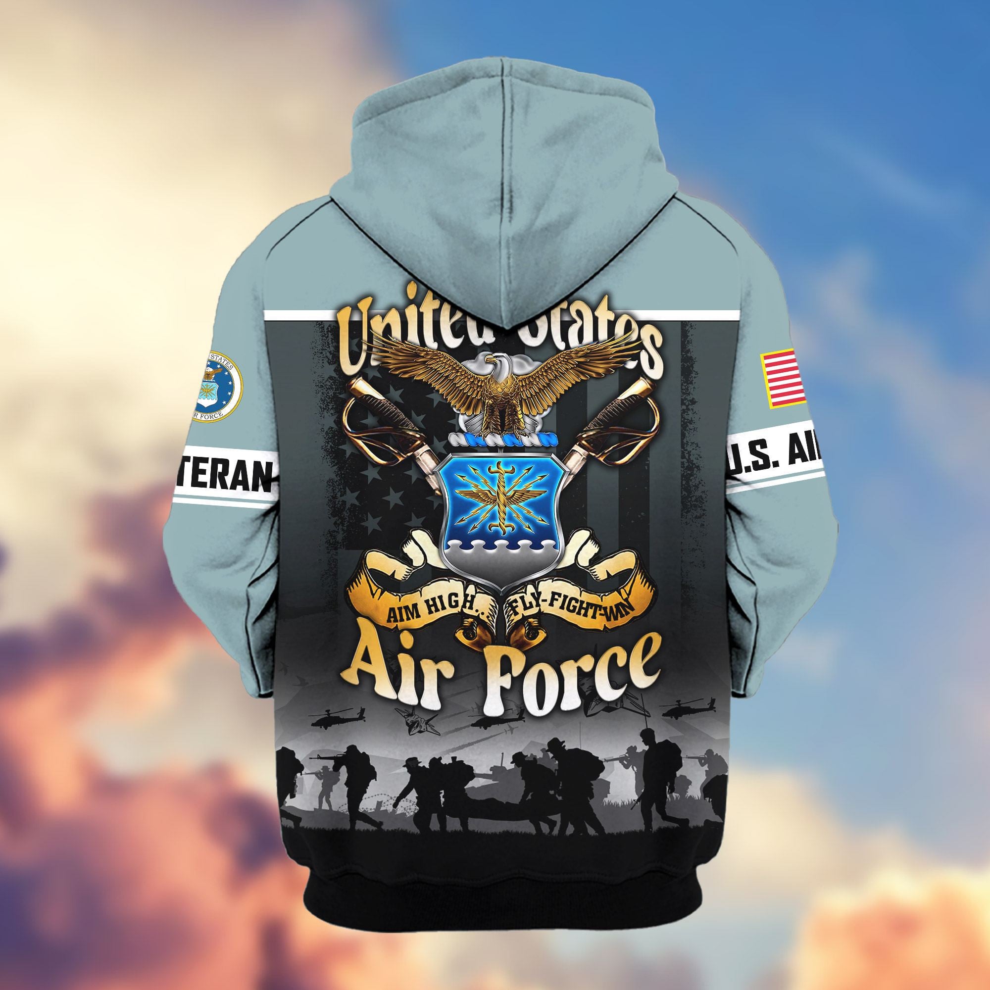 Premium US Veterans Zip Hoodie, Gifts For US Veterans, Gifts On Father's Day, Veterans Day.