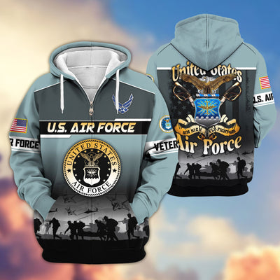 Premium US Veterans Zip Hoodie, Gifts For US Veterans, Gifts On Father's Day, Veterans Day.