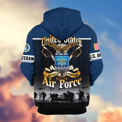 Premium US Veterans Zip Hoodie, Gifts For US Veterans, Gifts On Father's Day, Veterans Day.