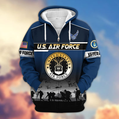 Premium US Veterans Zip Hoodie, Gifts For US Veterans, Gifts On Father's Day, Veterans Day.
